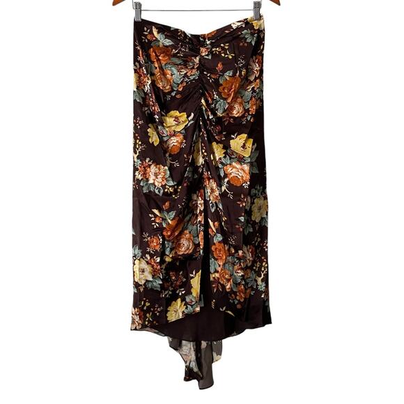 Veronica Beard Pixie Floral Ruched Silk Midi Skirt US 6 Brown Roses Cocktail - Picture 13 of 14